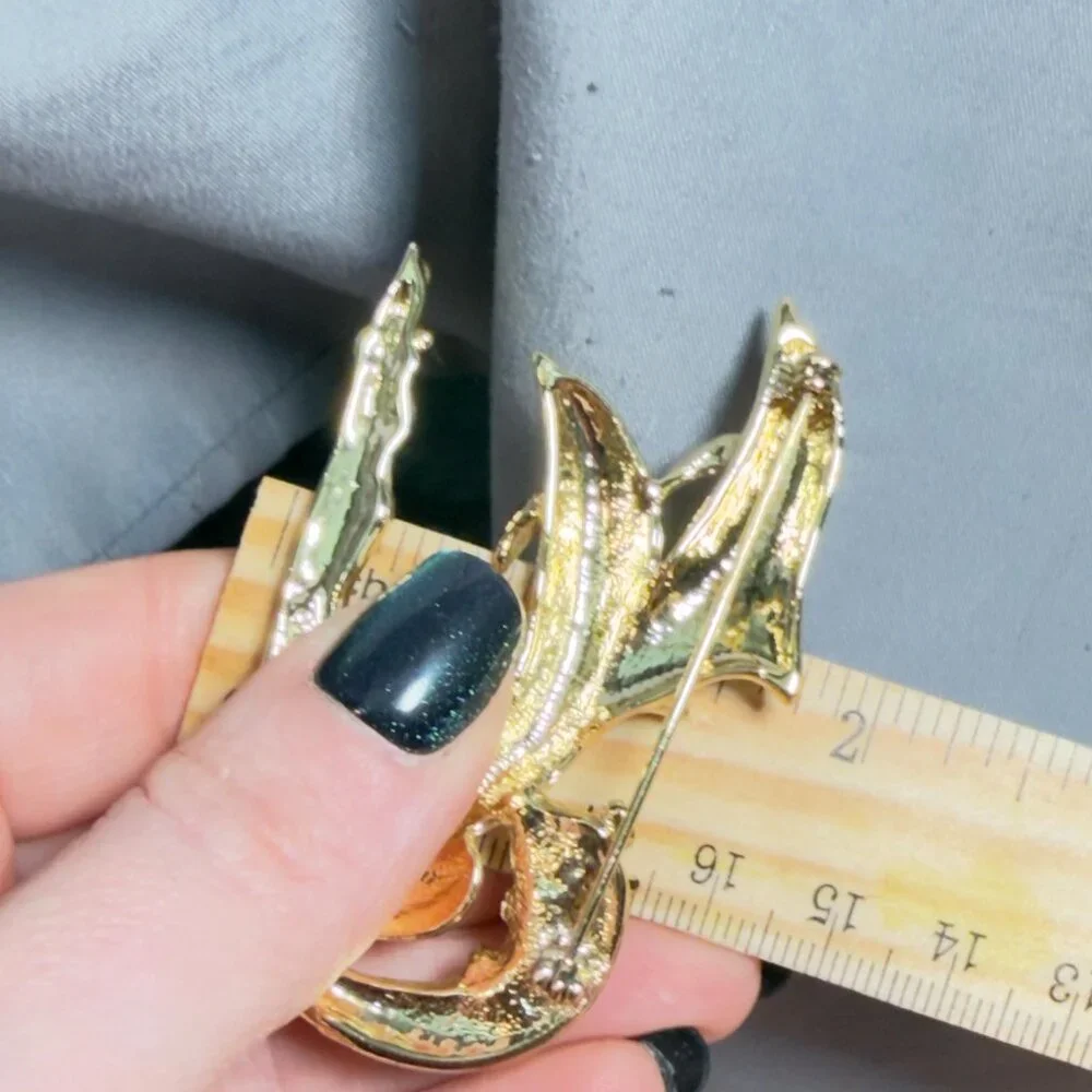 AJC Dolphin Brooch Ocean Wave Figural Gold Tone Pin 2.75”